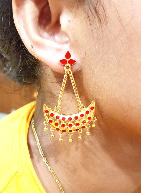 Assamese_Traditional_Copper_Gold_Plated_Red_Colour_Jhumki_Earring_For_Girls_&_Women